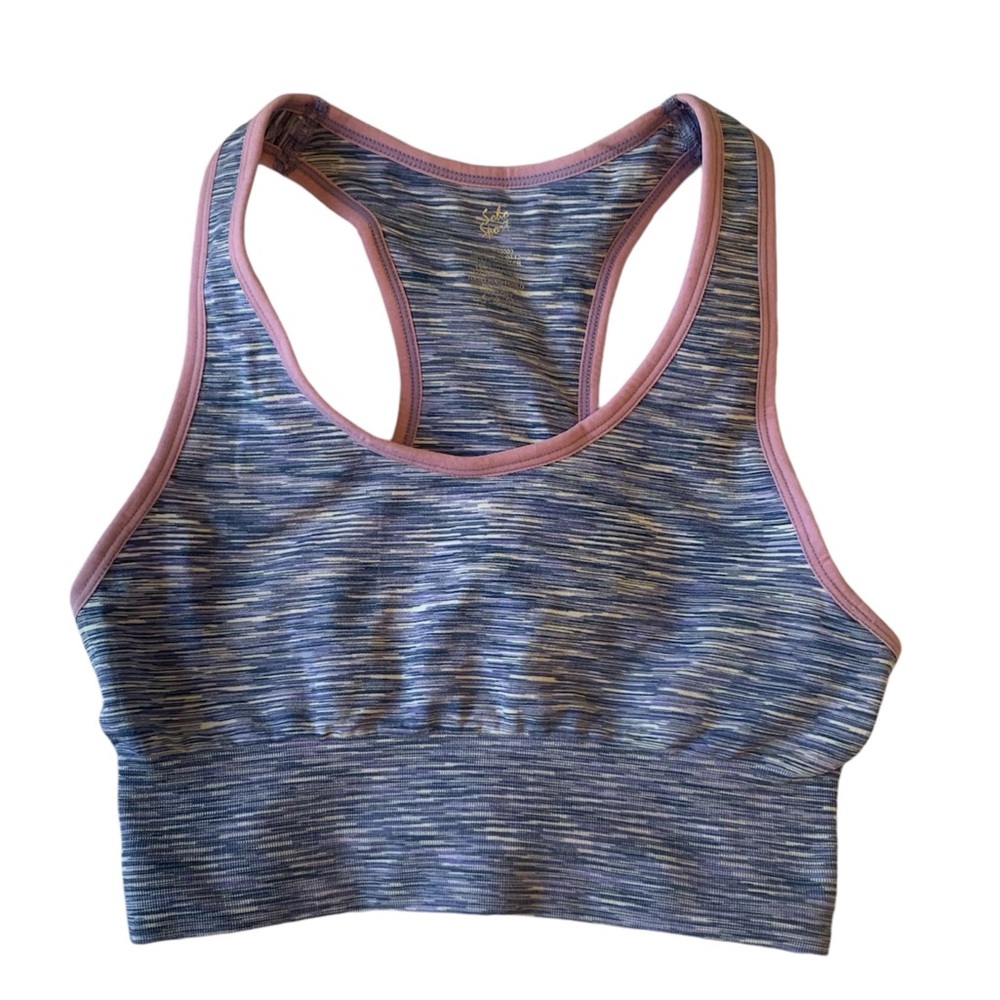 Soho Sport heather blue pink pipping racer back sports bra GUC